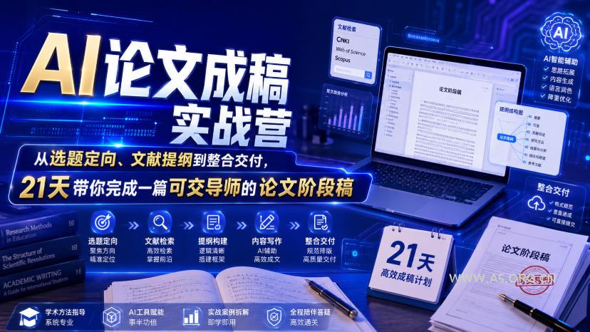AI论文成稿实战营，从选题定向、文献提纲到整合交付，21天带你完成一篇可交导师的论文阶段稿-小红泡