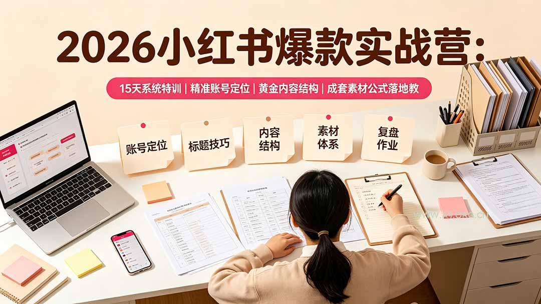 2026小红书爆款实战营:15天系统特训|精准账号定位|黄金内容结构|成套素材公式落地教程-小红泡