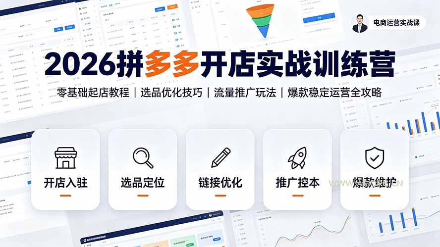 2026拼多多开店实战训练营:零基础起店教程|选品优化技巧|流量推广玩法|爆款稳定运营全攻略-小红泡