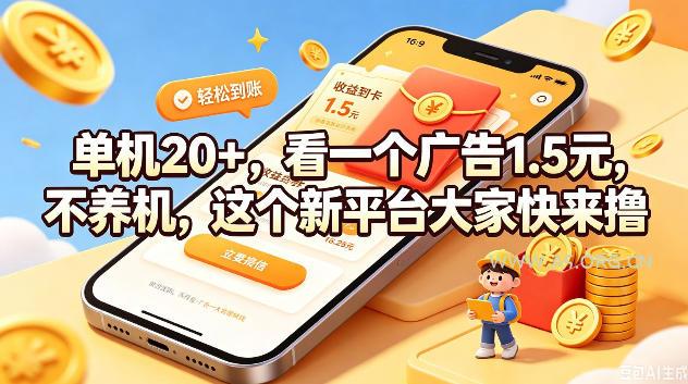 单机20+，看一个广告1.5米，不养机，这个新平台大家快来撸【揭秘】-小红泡