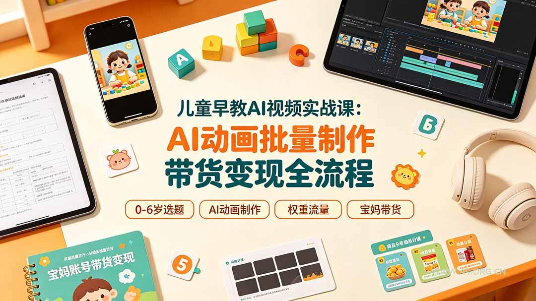 儿童早教AI视频实战课:0-6岁认知选题|AI动画批量制作|权重流量拉升|宝妈账号带货变现全流程-小红泡