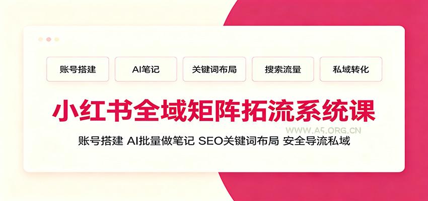小红书全域矩阵拓流系统课：账号搭建、AI批量做笔记，SEO关键词布局、安全导流私域-小红泡