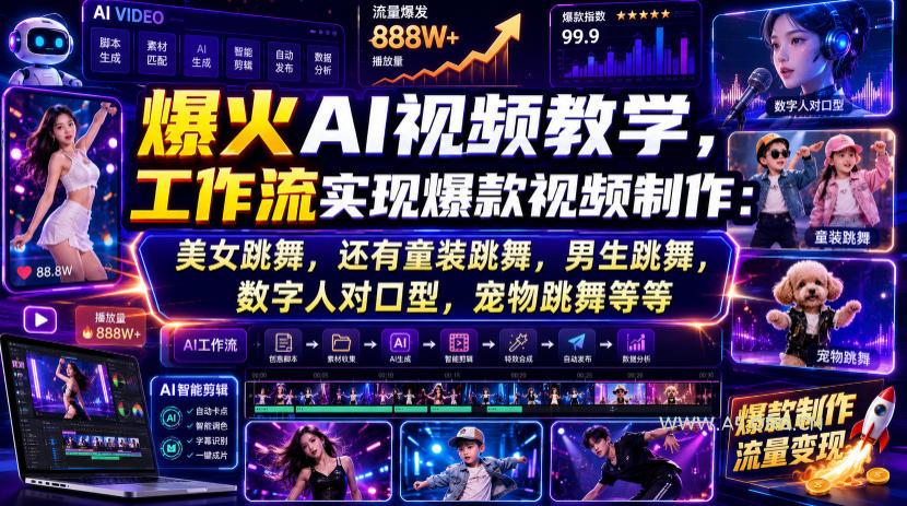 爆火AI视频教学,工作流实现爆款视频制作:美女跳舞,还有童装跳舞,男生跳舞,数字人对口型,宠物跳舞等等-小红泡