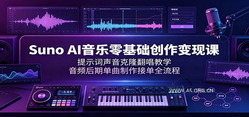 Suno AI音乐零基础创作变现课:提示词声音克隆翻唱教学,音频后期单曲制作接单全流程-小红泡