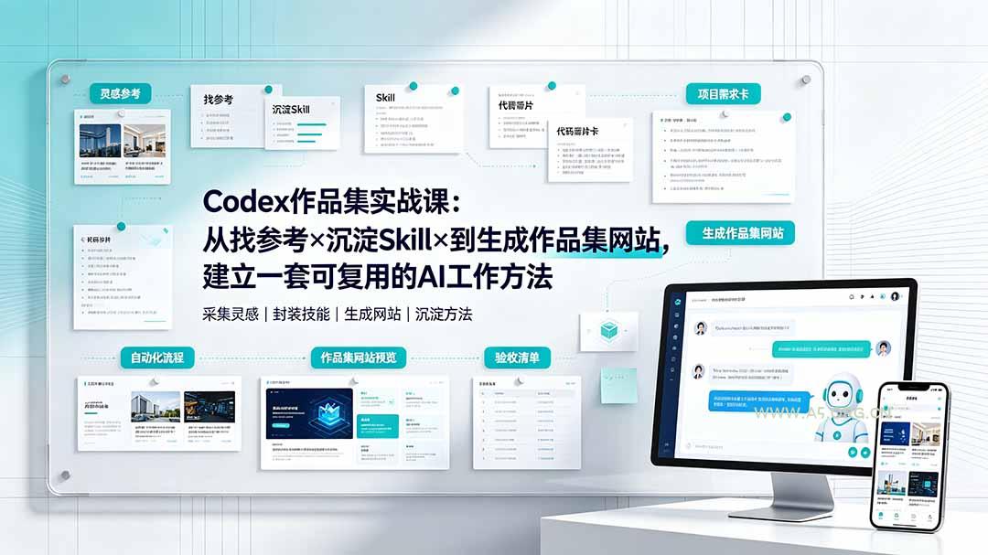 Codex作品集实战课:从找参考×沉淀Skill×到生成作品集网站,建立一套可复用的AI工作方法-小红泡