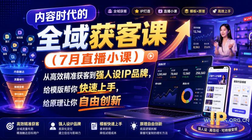 内容时代的全域获客课(7月直播小课),从高效精准获客到强人设IP品牌,给模版帮你快速上手,给原理让你自由创新-小红泡