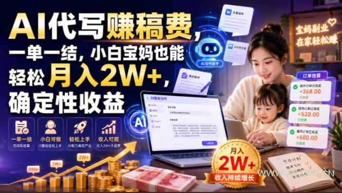 AI代写賺稿费,一单一结,小白宝妈也能轻松月入2W+,确定性收益【揭秘】-小红泡
