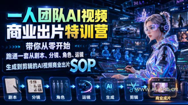 一人团队AI视频商业出片实战课:带你从零开始跑通一套从剧本、分镜、角色、运镜、生成到剪辑的AI视频商业出片SOP-小红泡