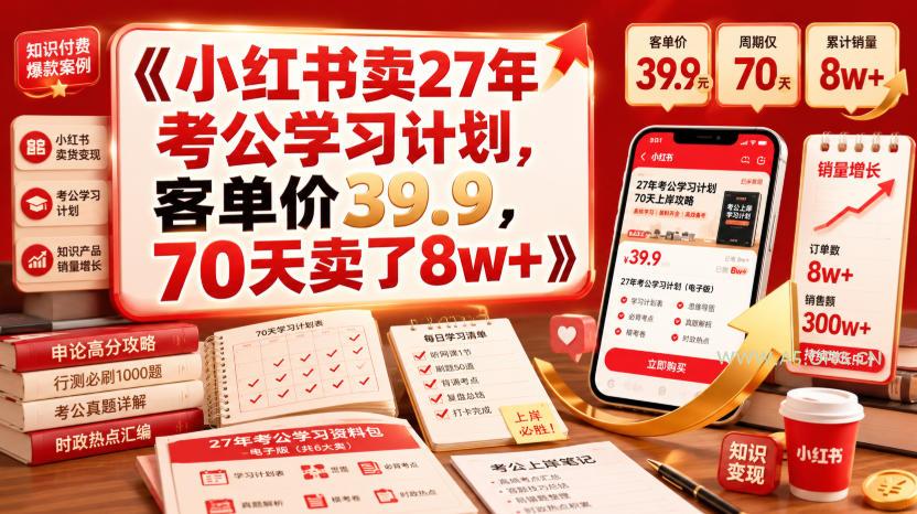 小红书卖27年考公学习计划,客单价39.9,70天卖了8w+!-小红泡