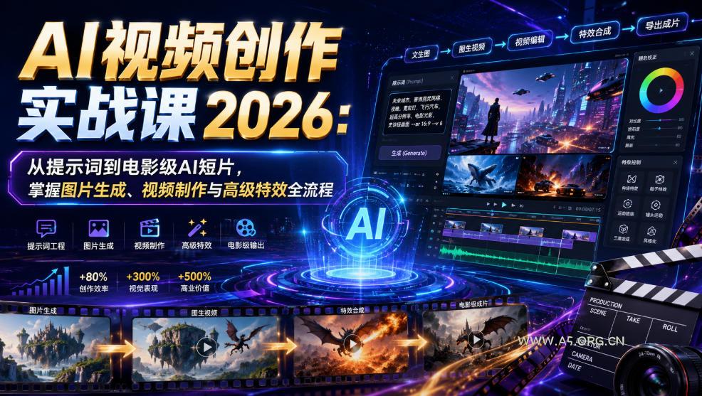 AI视频创作实战课2026:从提示词到电影级AI短片,掌握图片生成、视频制作与高级特效全流程-小红泡