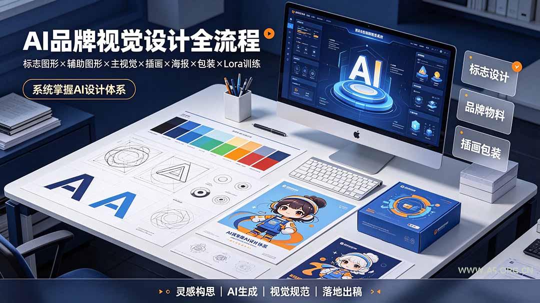 AI品牌视觉设计全流程:标志图形×辅助图形×主视觉×插画×海报×包装×Lora训练,系统掌握AI设计体系-小红泡