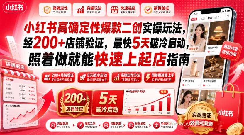 小红书高确定性爆款二创实操玩法,经200+店铺验证,最快5天破冷启动,照着做就能快速上起店指南-小红泡