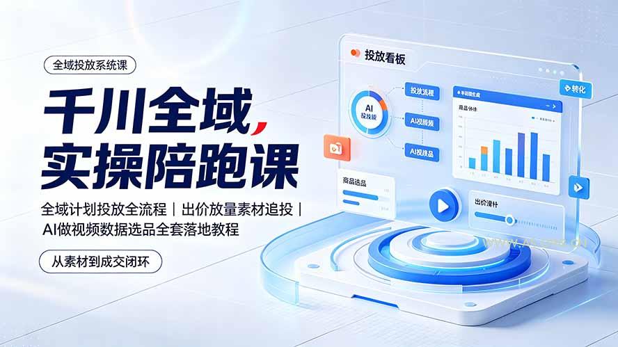 千川全域实操陪跑课:全域计划投放全流程|出价放量素材追投|AI做视频数据选品全套落地教程-小红泡