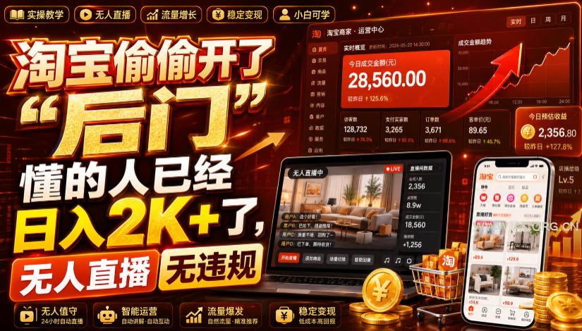 淘宝偷偷开了“后门”,懂的人已经日入2K+了,无人直播无违规,一台电脑=一家24小时营业的线上门店【揭秘】-小红泡