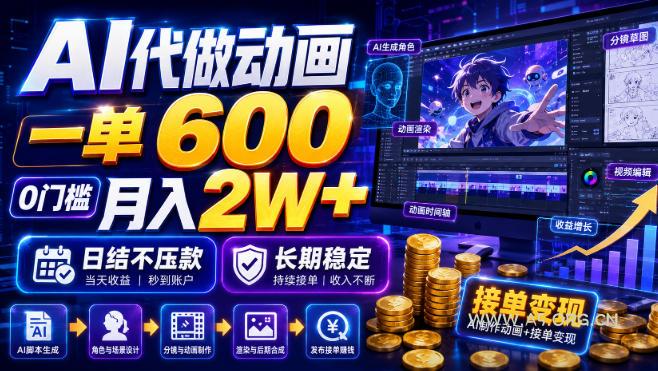 AI代做动画,一单600,0门槛月入2W+,日结不压款,长期稳定【揭秘】-小红泡