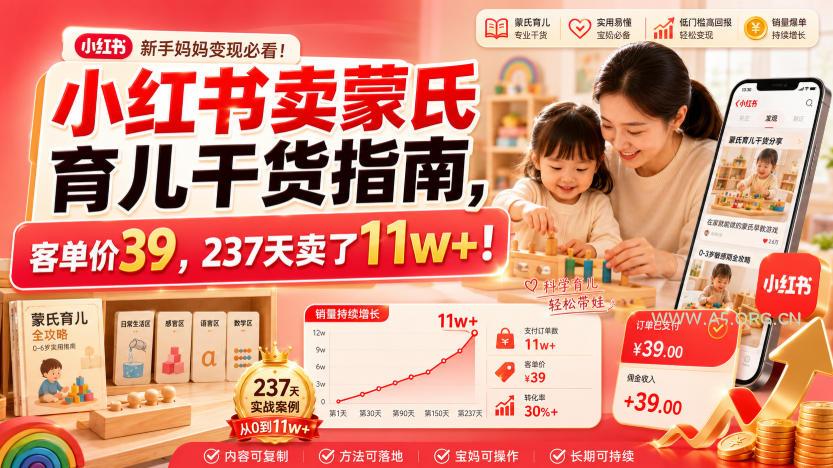 小红书卖蒙氏育儿干货指南，客单价39，237天卖了11w+！-小红泡