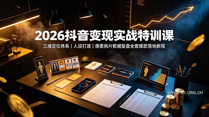 2026抖音变现实战特训课:三维定位体系|人设打造|像素拆片数据复盘全套爆款落地教程-小红泡
