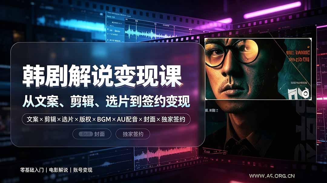 抖音270W粉丝博主亲授韩剧解说课:文案×剪辑×选片×版权×BGM×AU配音×封面×独家签约,零基础到变现-小红泡