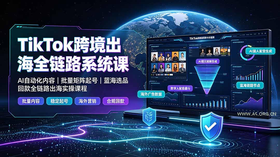 TikTok跨境出海全链路系统课-2026年7月:AI自动化内容|批量矩阵起号|蓝海选品回款全链路出海实操课程-小红泡