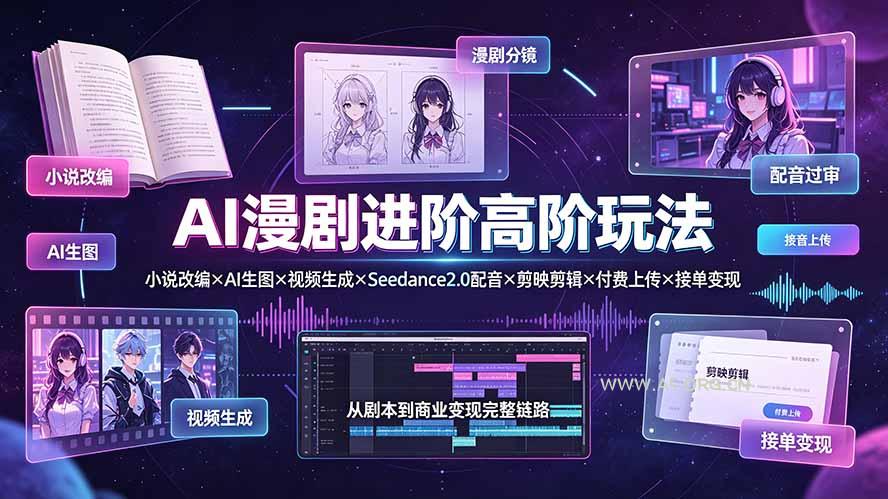 AI漫剧进阶高阶玩法:小说改编×AI生图×视频生成×Seedance2.0配音×剪映剪辑×付费上传×接单变现-小红泡
