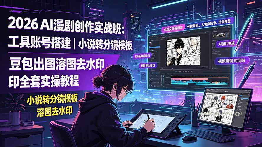2026AI漫剧创作实战班:工具账号搭建|小说转分镜模板|豆包出图溶图去水印全套实操教程-小红泡