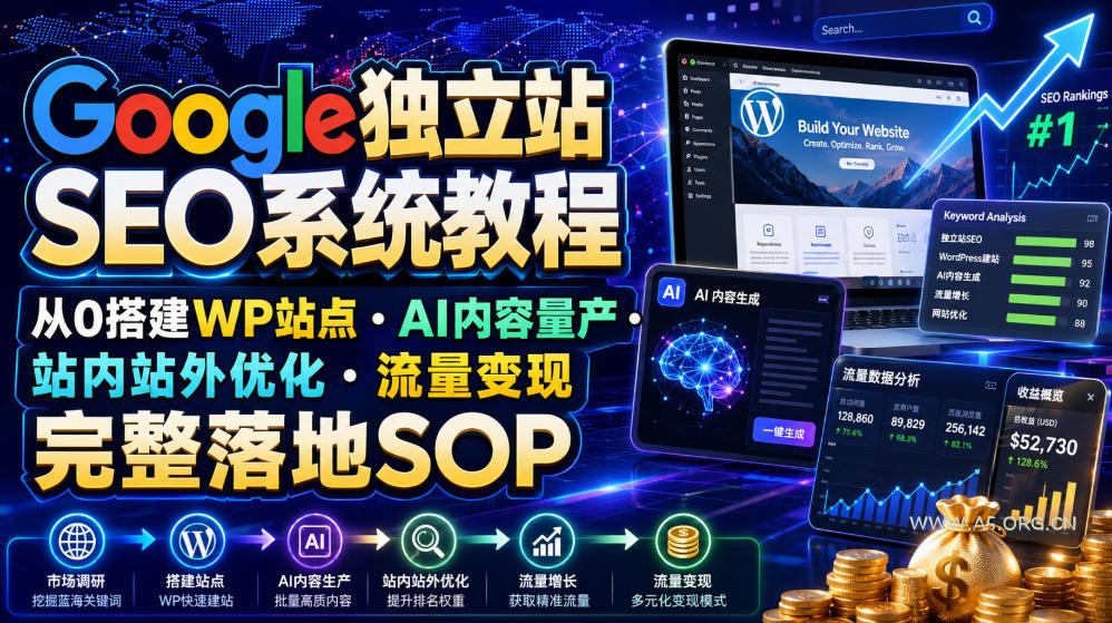Google独立站SEO系统教程,从0搭建WP站点・AI内容量产・站内站外优化・流量变现完整落地SOP(2026年7月)-小红泡