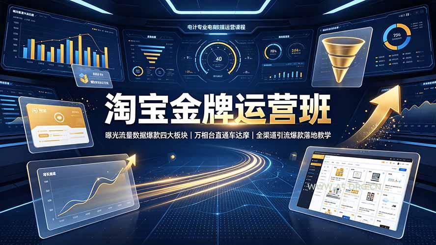 淘宝金牌运营班-7月：曝光流量数据爆款四大板块｜万相台直通车达摩｜全渠道引流爆款落地教学-小红泡