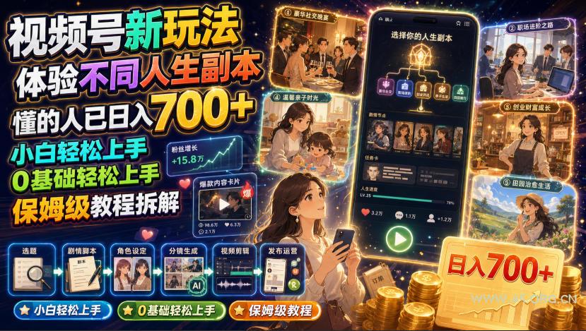 视频号新玩法体验不同人生副本,懂的人已日入700+,小白轻松上手,0基础轻松上手,保姆级教程拆解-小红泡