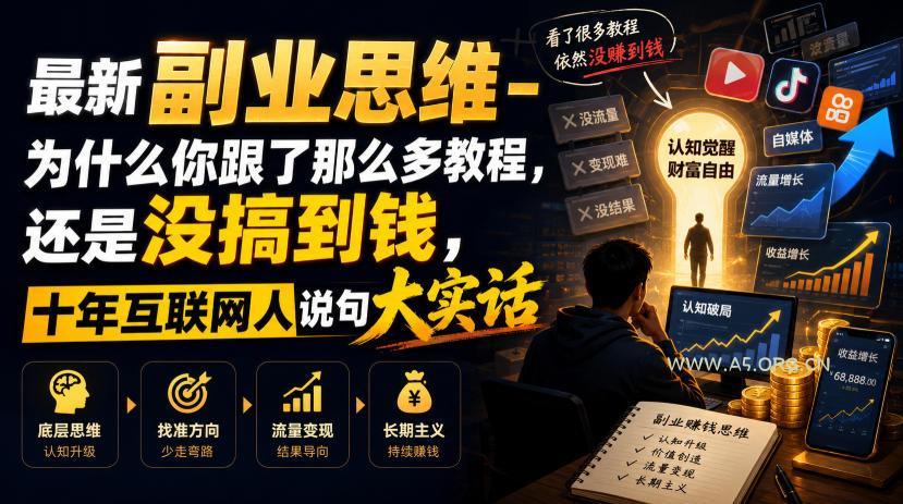 最新副业思维-为什么你跟了那么多教程,还是没搞到钱,十年互联网人说句大实话【揭秘】-小红泡