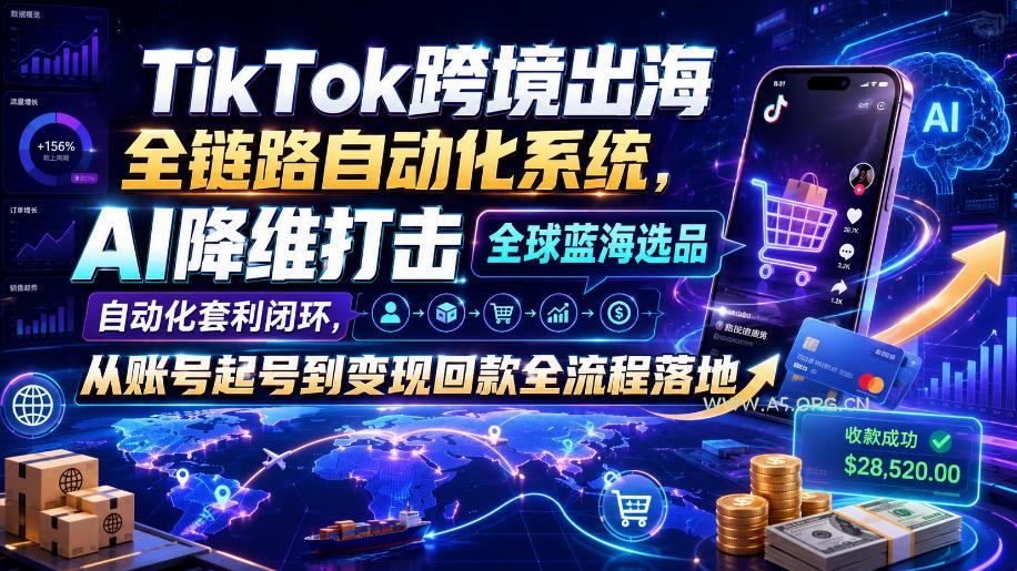TikTok跨境出海全链路自动化系统,AI降维打击全球蓝海选品自动化套利闭环,从账号起号到变现回款全流程落地(2026年7月)-小红泡