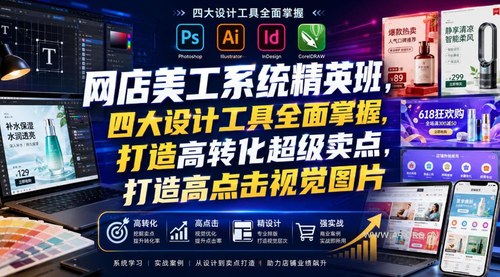 网店美工系统精英班，四大设计工具全面掌握，打造高转化超级卖点，打造高点击视觉图片(2026年7月)-小红泡
