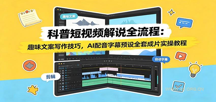 科普短视频解说全流程:趣味文案写作技巧,AI配音字幕预设全套成片实操教程-小红泡