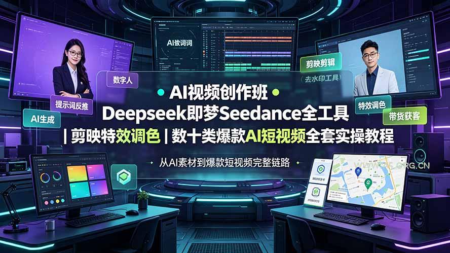 AI视频创作班◆Deepseek即梦Seedance全工具|剪映特效调色|数十类爆款AI短视频全套实操教程-小红泡
