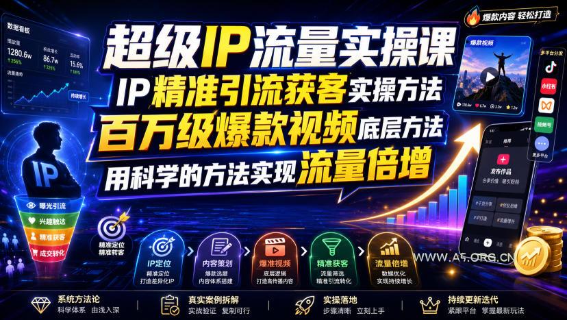 超级IP流量实操课,IP精准引流获客实操方法,百万级爆款视频底层方法,用科学的方法实现流量倍增-小红泡