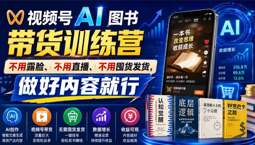视频号AI图书带货训练营,不用露脸、不用直播、不用囤货发货,做好内容就行,一条爆款视频佣金8942-小红泡