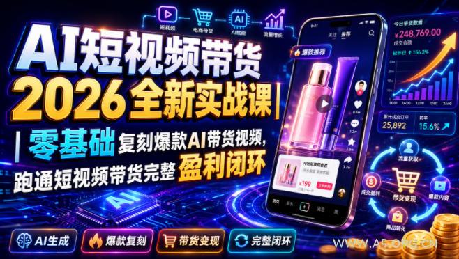 AI短视频带货2026全新实战课|零基础复刻爆款AI带货视频,跑通短视频带货完整盈利闭环-小红泡