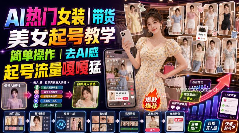 AI热门女装带货丨美女起号教学，简单操作，去AI感，起号流量嘎嘎猛-小红泡