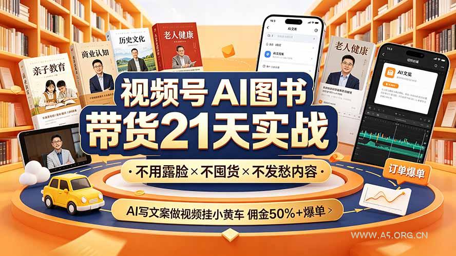 视频号AI图书带货21天实战:不用露脸×不囤货×不发愁内容,AI写文案做视频挂小黄车,佣金50%+爆单-小红泡