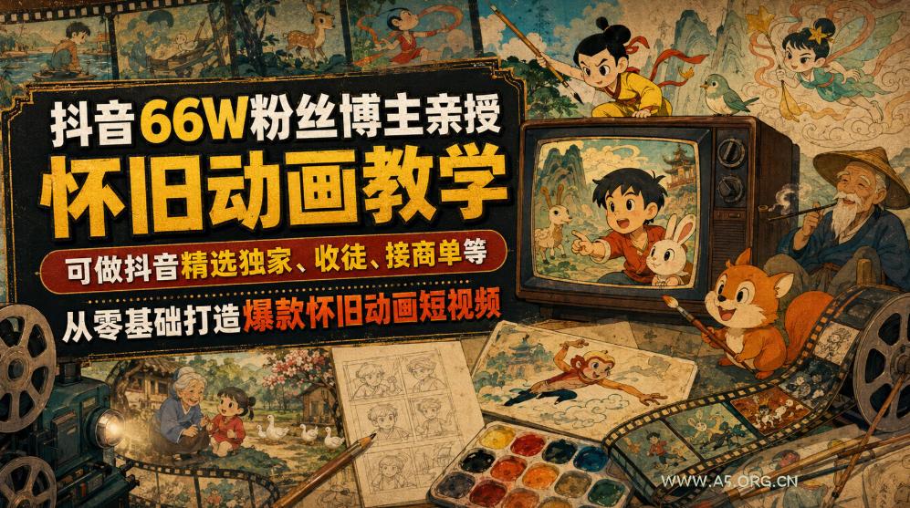 抖音66W粉丝博主亲授怀旧动画教学,可做抖音精选独家、收徒、接商单等,从零基础打造爆款怀旧动画短视频-小红泡