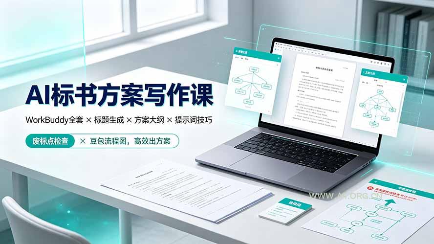 AI标书方案写作课:WorkBuddy全套×标题生成×方案大纲×提示词技巧×废标点检查×豆包流程图,高效出方案-小红泡