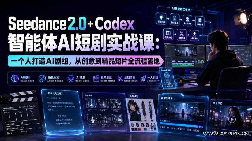 Seedance2.0+Codex智能体AI短剧实战课:一个人打造AI剧组,从创意到精品短片全流程-小红泡