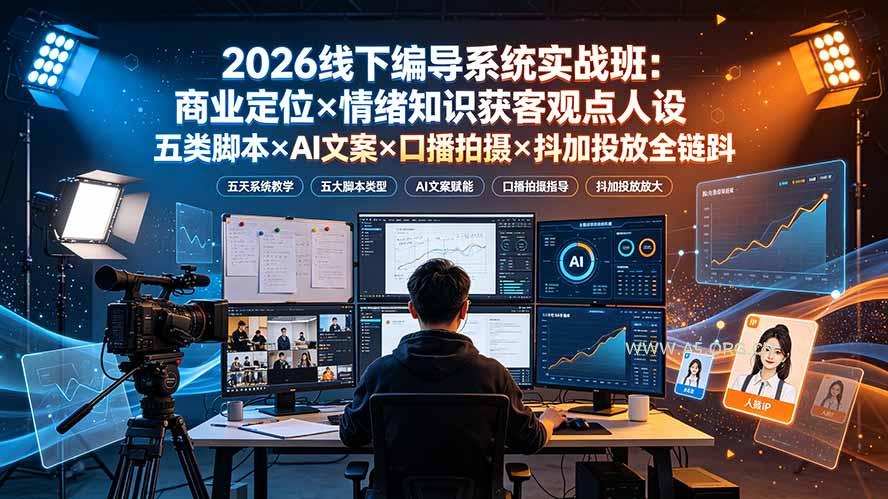 2026线下编导系统实战班:商业定位×情绪知识获客观点人设五类脚本×AI文案×口播拍摄×抖加投放全链路-小红泡