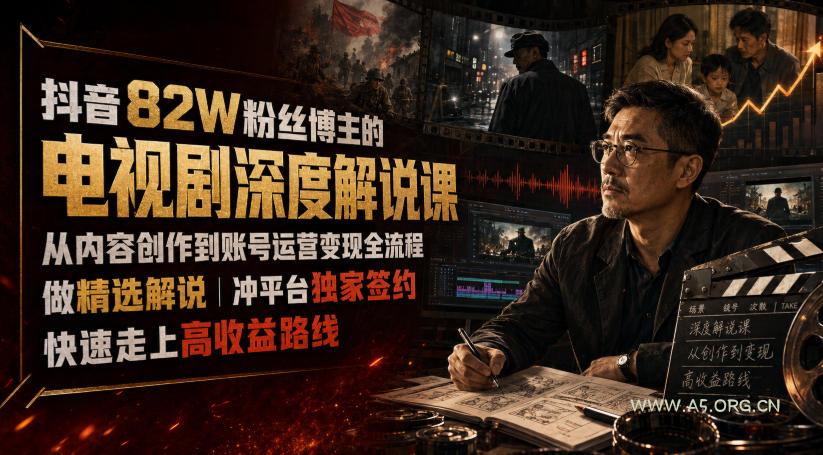 抖音82W粉丝博主的电视剧深度解说课，从内容创作到账号运营变现全流程，做精选解说，冲平台独家签约，快速走上高收益路线-小红泡