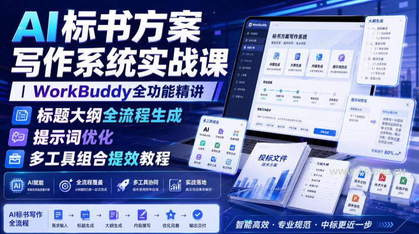 AI标书方案写作系统实战课|WorkBuddy全功能精讲・标题大纲全流程生成・提示词优化・多工具组合提效教程-小红泡
