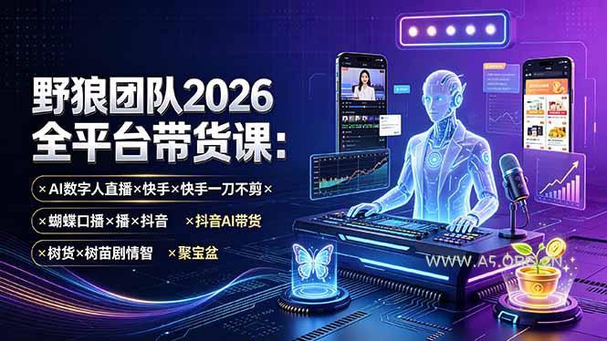 野狼团队2026全平台带货课-7月：AI数字人直播×快手一刀不剪×蝴蝶口播×抖音AI带货×树苗剧情智剪×聚宝盆-小红泡