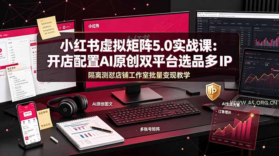 小红书虚拟矩阵5.0实战课：开店配置｜AI原创｜双平台选品｜多IP隔离｜测怼店铺工作室批量变现实操教学-小红泡