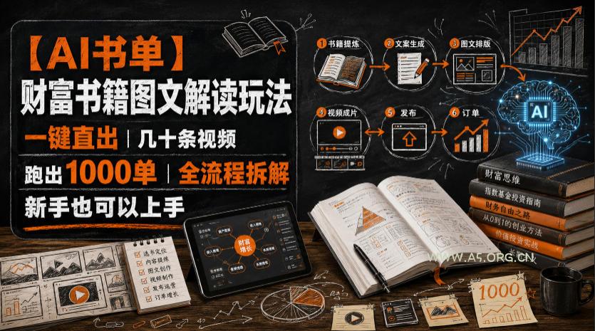 【AI书单】财富书籍图文解读玩法，一键直出，几十条视频，跑出1000单，全流程拆解，新手也可以上手-小红泡