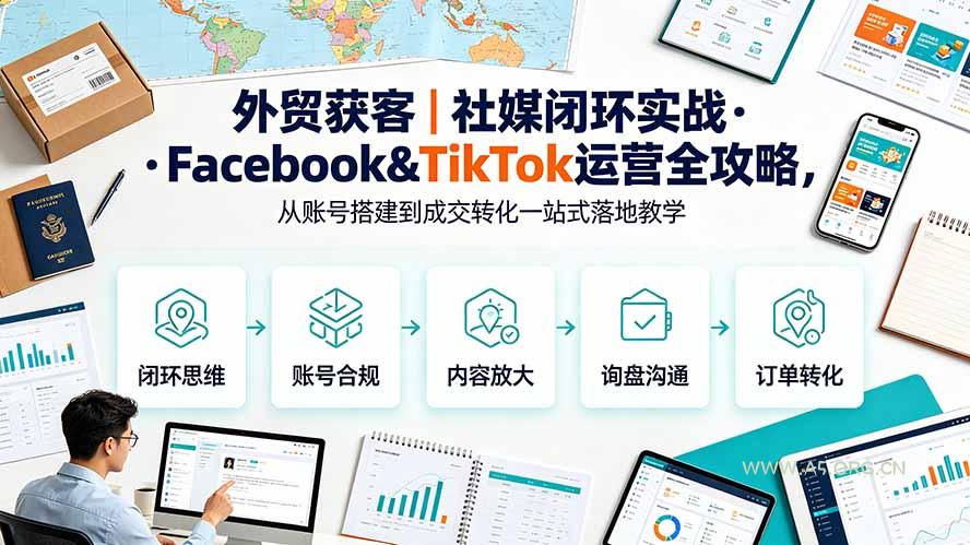 外贸获客|社媒闭环实战·Facebook&TikTok运营全攻略,从账号搭建到成交转化一站式落地教学-小红泡