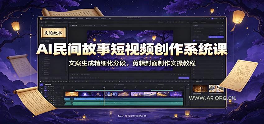 AI民间故事短视频创作系统课:文案生成精细化分段,剪辑封面制作实操教程-小红泡