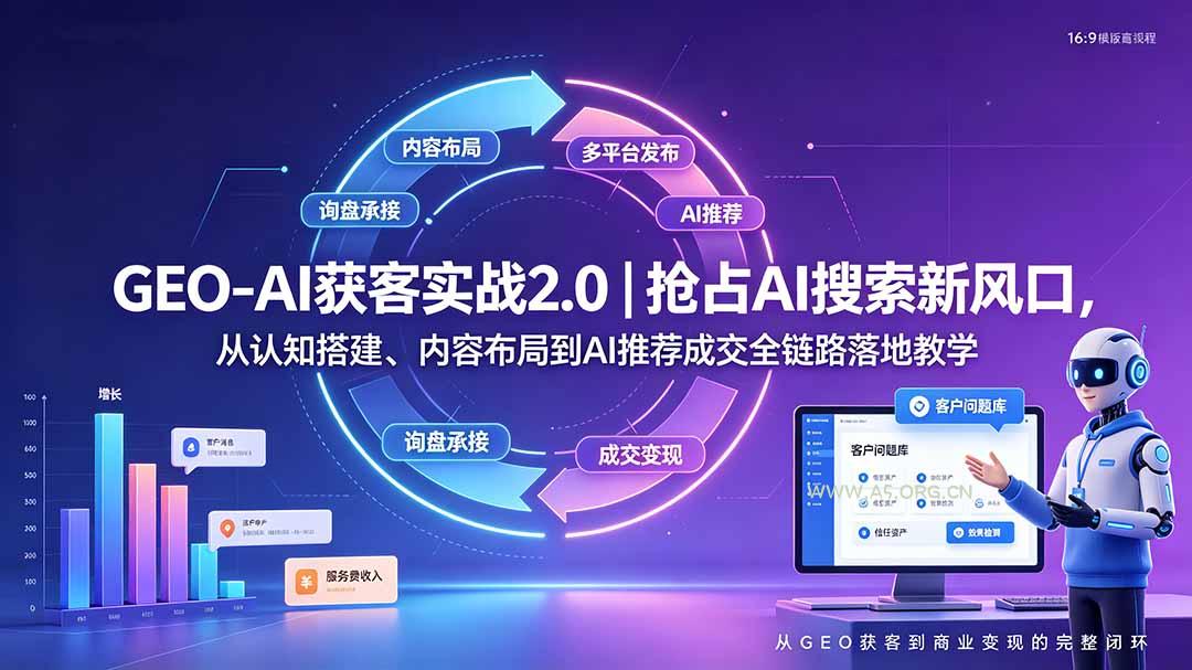GEO-AI获客实战|抢占AI搜索新风口,从认知搭建、内容布局到AI推荐成交全链路落地教学-小红泡